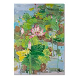 Original Impressionist Oil On Canvas 'Lotus Landscape'
