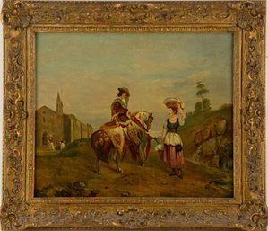 19th Century French Genre Scene Overdoor Oil On Canvas