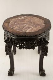 A Hongmu Marble-Inset Oval Table, Qing Dynasty/Republic Period Size: H 16 X L 16 X W 18 Inches