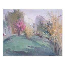 Plein Air Original Oil 'Bridge In Garden'