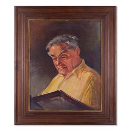 Vintage Original Oil Painting 'Man Reading Book'