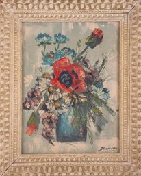 Vintage European Export Original Oil 'Flowers In Vase'