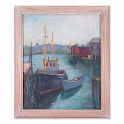 Early 20th Century American Impressionist Oil 'Gloucester Dock'