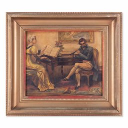 Small Early 20th Century Traditional Oil 'Flutist And Pianist'