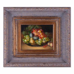 Vintage European Traditional Oil Painting 'Fruits On Plate'