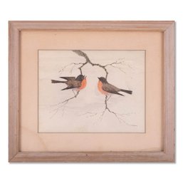 Small Early 20th Century Watercolor 'Two Birds'