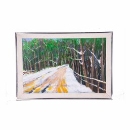 Large American Post Impressionist Oil 'Road In Forest'