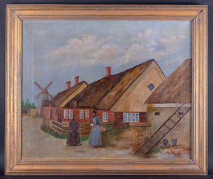 Vintage Post Impressionist Original Oil Painting 'Village Scene'