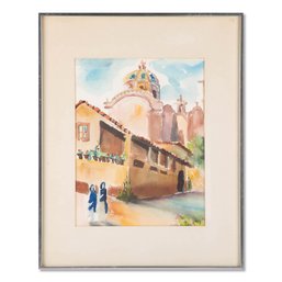 Vintage Italian Abstract Watercolor 'Street Scene'