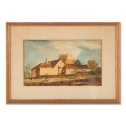 Mid Century Traditional Watercolor 'A Castle'