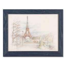 Vintage Impressionist Mixed Media On Paper 'Eiffel Tower'