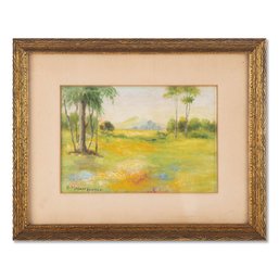 Small Vintage Impressionist Watercolor 'Spring Landscape'