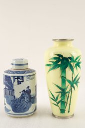 Two Vintage Porclain Jar (Blue And White Porcelain With Lid)