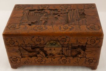 Hand-Carved Wooden Box With Landscape Scene