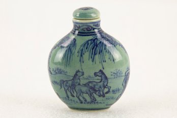 Vintage Snuff Bottle With Horse Painting
