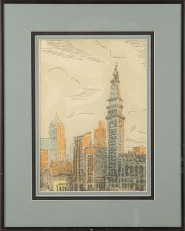 Cityscape Watercolor On Silk Unknown'Skyscraper'