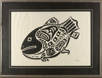 Animal Steel-Engraving C.B GREUL'Salmon Indian Motif Haida'