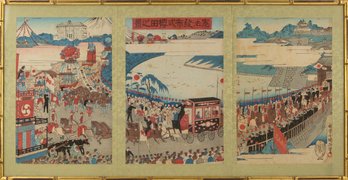 Ukiyo E Woodblock Print Okuni Masashi (Meiji)'View Of Sakurada'