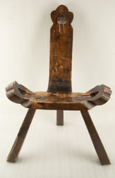 Vintage Three Legs Wooden Chair Of Wabi-Sabi Style