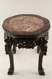 A Hongmu Marble-Inset Oval Table, Qing Dynasty/Republic Period  Size: H 16  X L 16  X W 18 Inches