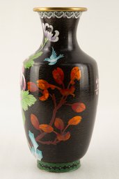Vintage Black Birds And Flower Pattern Enamel Vase
