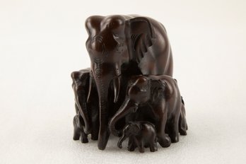 Hand Carved Sculpture Elephant Family
