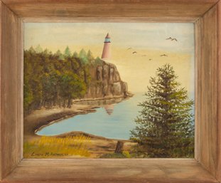 Landscape Oil On Canvas Linda M.Antinucci'Lighthouse On The Cliff'