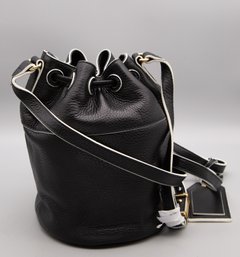 ISAAC MIZRAHI Black Leather Bucket Bag