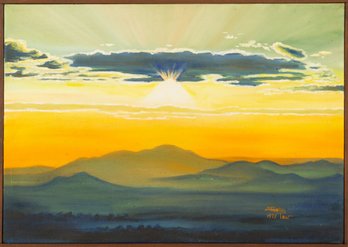 Landscape Oil On Canvas Stanley Tew 1977'Sunrise On The Mountain'