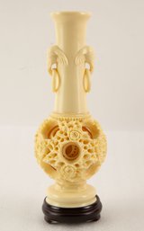 Layer Carved Flower Vase With Elephant On Side