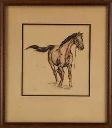 Animal Watercolor Signed Oliver. P'Running Horse'