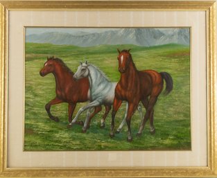 Animal Oil On Board 'Horse Running In Meadow'