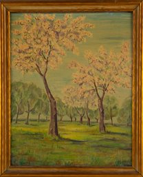 Floral Oil On Board Signed Edith Hester Macdonald-Brown (18801956)'Cherry Blossom Park 1946'