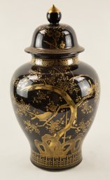 Black Porcelain Vase With Flower And Tree Pattern