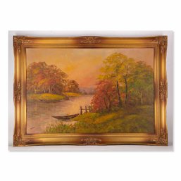 Large Early 20th Century Oil Painting 'River Landscape'