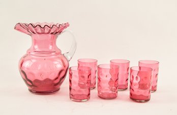 Set Of 1 Pink Glass Bottle And 6 Cups