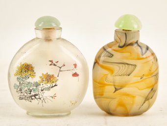 White And Yellow Inside-Painted Glass Snuff Bottle