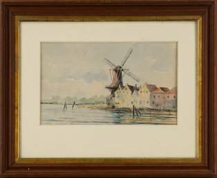 Landscape Watercolor Ramsdell -Holland 92'Waterside Windmill'