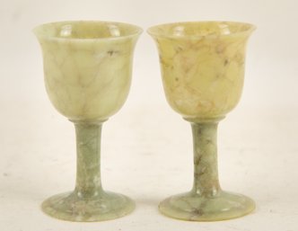 Set Of 2 Chinese Jade Liqueur Glasses