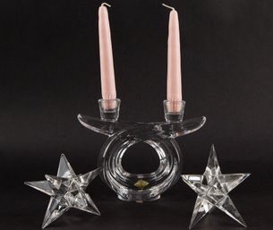 Art Glass Vannes Le Chatel Candlestick With Rosenthal 9-Point Crystal Star Candle Holders