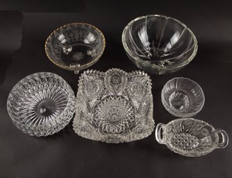 Set Of 6 Art Glass Table Containers (Top Right One Royal Gallery 24 Lead Crystal Bowl)