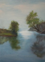 Jianping Chen Impressionist Original Oil On Canvas 'Lake Reflection'