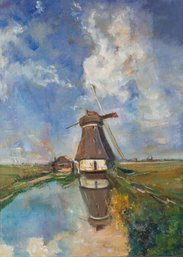 Zeyu Zhang Impressionist Original Oil On Canvas 'Windmill'