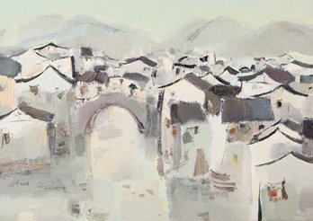 Yi Tian Impressionist Original Oil On Canvas 'Old Memory Of Jiangnan Water Village'