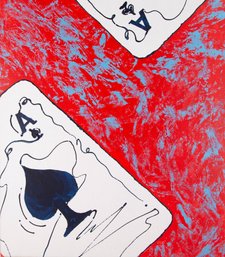 Qiang Li Modernist Original Oil On Canvas 'Poker'