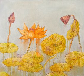 Xuzeng Liu Impressionist Original Oil On Canvas 'Autumn Lotus 3'