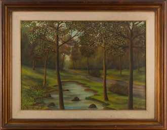 Landscape Oil On Canvas Signed U. Muselli'Park View'