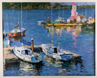 UnclearImpressionist Original Oil Painting 'Sunday Port'