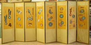 Vintage Chinese Two Side Calligraphy (ink) / Ancient Currency (embroidery) Folding Screen