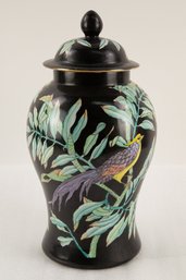 Black Glaze Bird And Plants Porcelain Vase